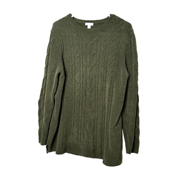 J. Jill Women’s Olive Green Chenille Cable Knit Sweater Size LT L Tall Large - Picture 1 of 8